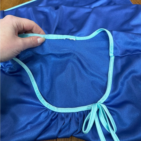 Vintage Blue Nylon Maxi Dress Sleeveless Lounge Nightgown L/XL Retro Sleepwear - Picture 3 of 10